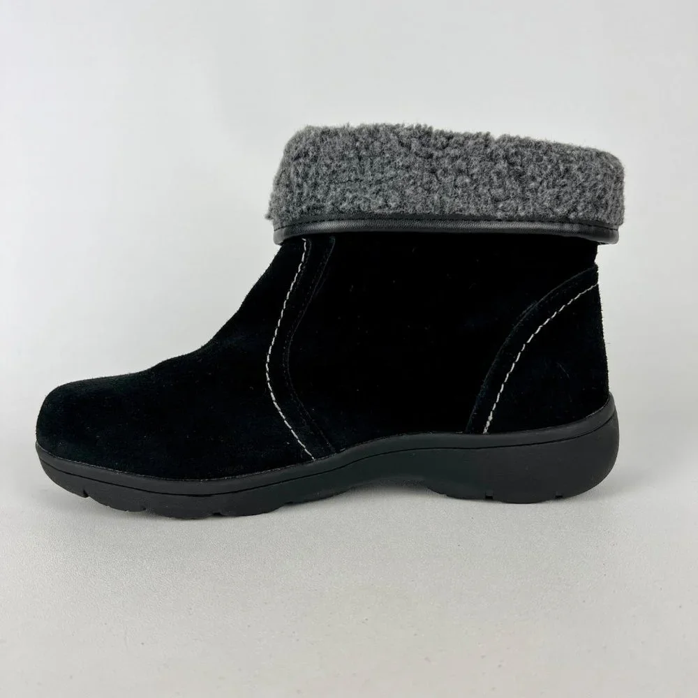 Khombu Womens Black Waterproof Shearling Lined Zip Winter Ankle Boots size 8
